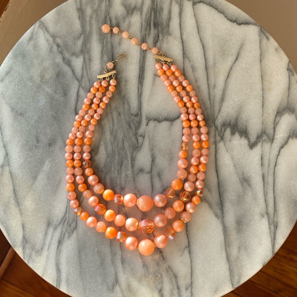 Vintage Three Strand Necklace Signed Hong Kong